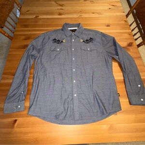 Howler Bros Western Shirt Men’s L Grey Gaucho Pearl Snap Surf Cowboy Sunset Logo